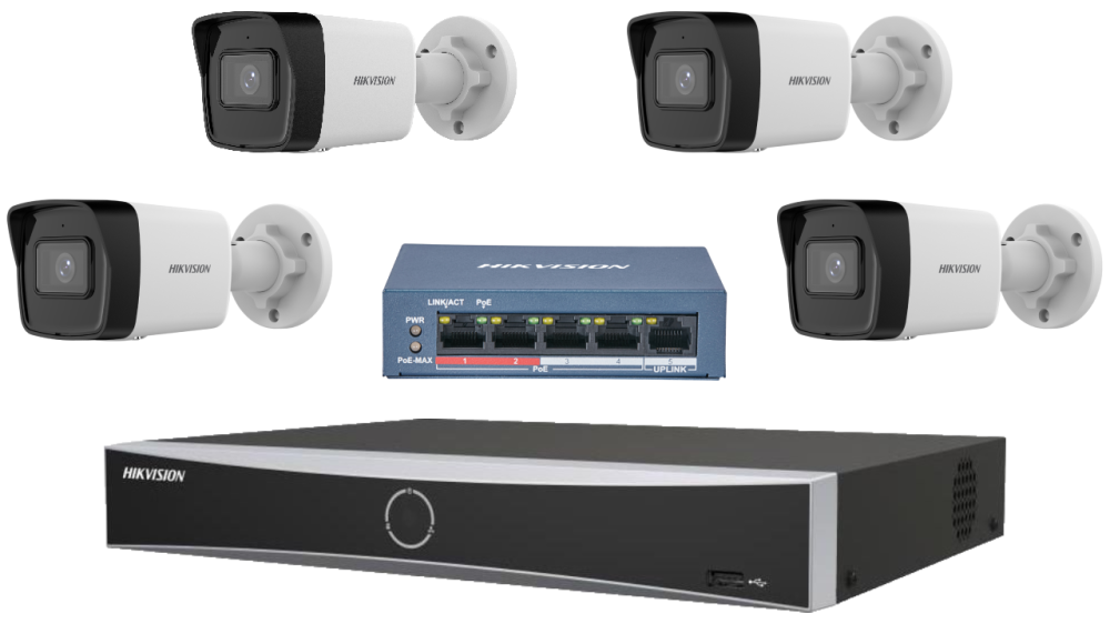 SET DS-7604NXI-K1/Alarm4+1 + 4x DS-2CD3041G2-IUF(2.8mm) + DS-3E0105P-E(B)